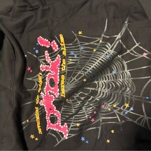 Black Graphic Hoodie with Spider Web Design